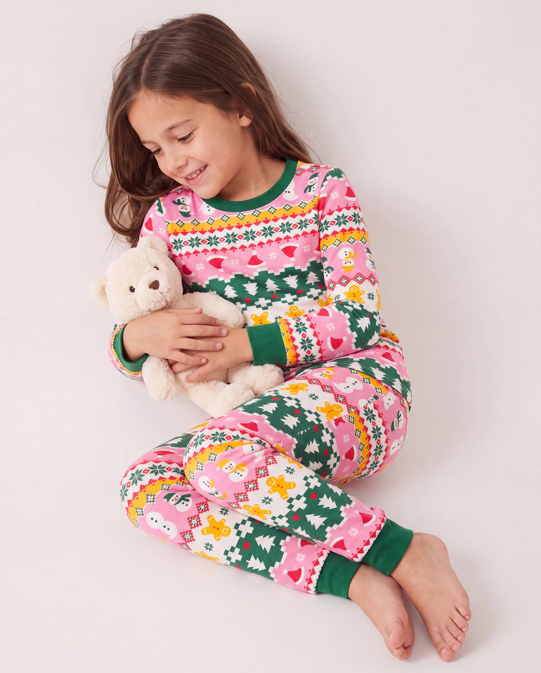Pijama de 2 piezas de bambú grueso mejorado para Navidad y Halloween con estampado infantil para niñas pequeñas (ajuste ceñido), multicolor