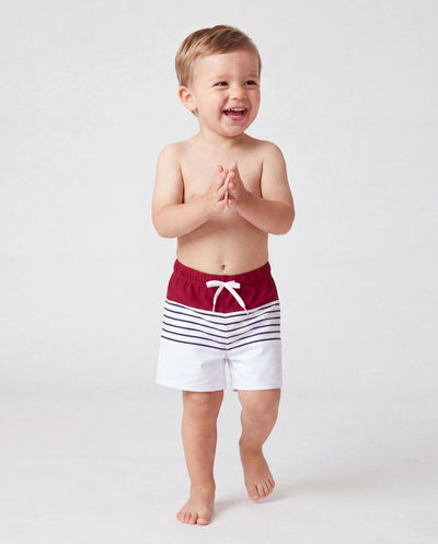 Toddler Boy Swimsuits Red Striped Colorblock Swim Trunks Matching Beachwear Outfits for Summer, Cruise, Vacation Red