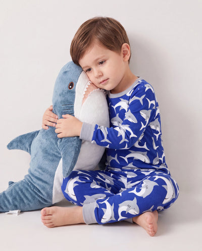 Pijama de Halloween con estampado infantil, 2 piezas, ajuste ceñido, de algodón orgánico, para niños pequeños, niñas y niños, color azul oscuro.