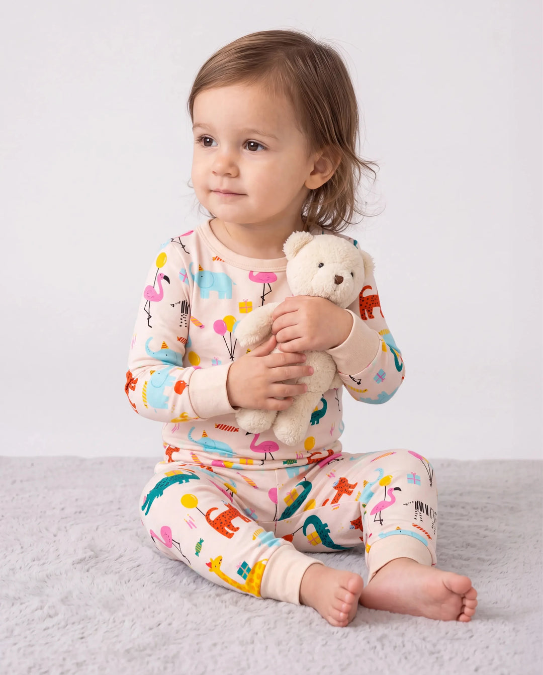 Bamboo Baby/Toddler 2-Piece Childlike Animal Print Snug-Fitting Pajamas Set Apricot