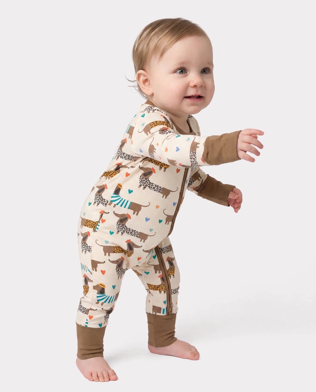 Bamboo Baby Boy/Girl 2-Pack Solid&Bee Printed 2-Way Zipper Anti Slip Footie Coffee