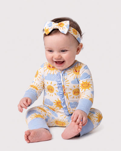 Pijama de bambú para bebé niño/niña con estampado de animales, cremallera bidireccional, antideslizante, de manga larga y con banda para el pelo, color azul claro