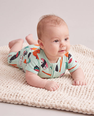 Bamboo Baby Boy / Girl 2-Way Zip Onesies Anti Slip Childlike Food Pattern Bamboo Sleepwear (Snug-Fitting)
 Green