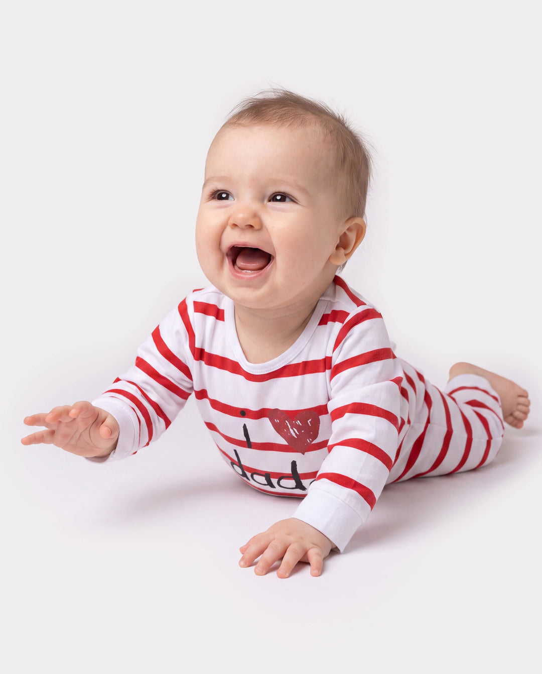 Muttertag Baby Junge/Mädchen 95 % Baumwolle Langärmliger Liebesherz-Buchstabendruck Sterne/gestreifter Overall rot