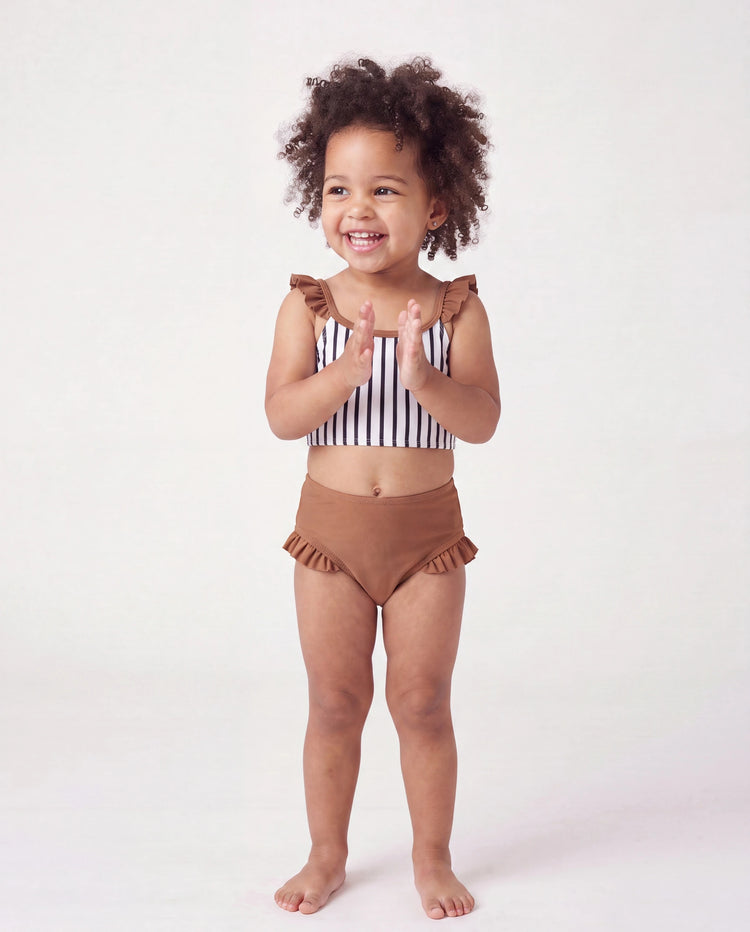 Conjunto de bikini a rayas con bloques de color para niña pequeña Bloques de color