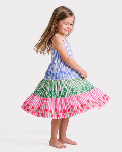 Fresh Market Toddler Girl Colorful Striped Floral Tiered Dress Multi-color