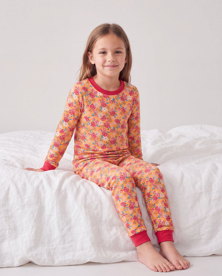 Weihnachts-/Halloween-Pyjama 2-teiliges Bambus-Schlafanzug-Set mit kindlichem Print für Kleinkinder / Mädchen (Eng anliegend) Orange