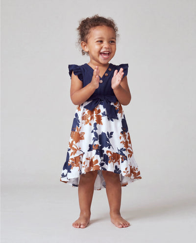 Kleinkind/Mädchen Blumenkleid Stoffnähen Royalblau