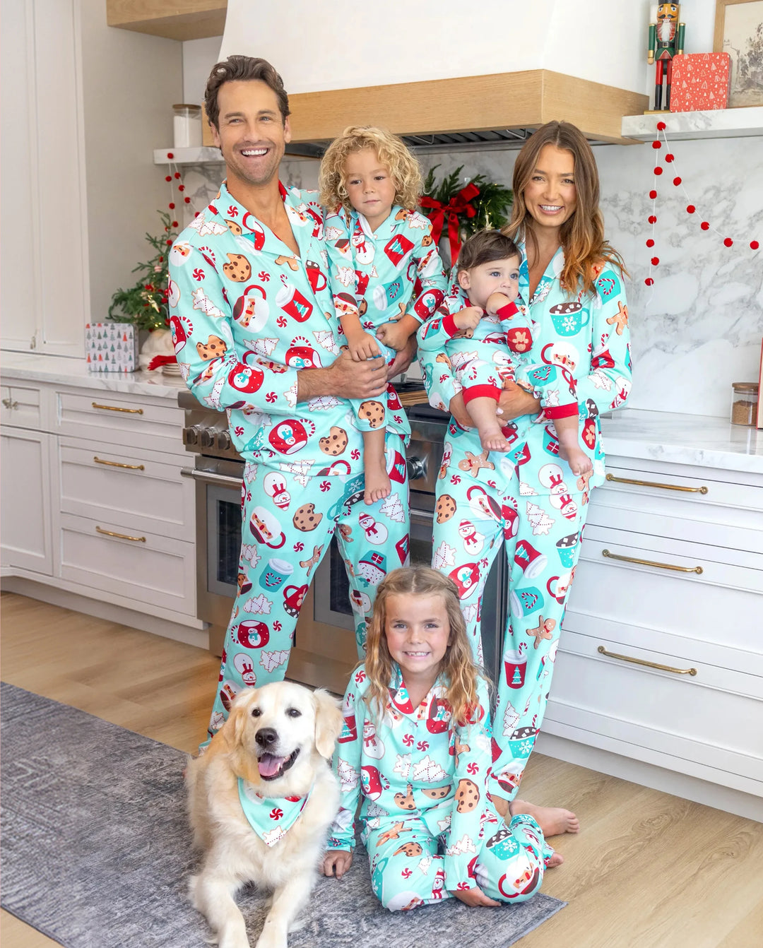 Christmas Matching Family Pajamas Gingerbread & Mug Print Blue