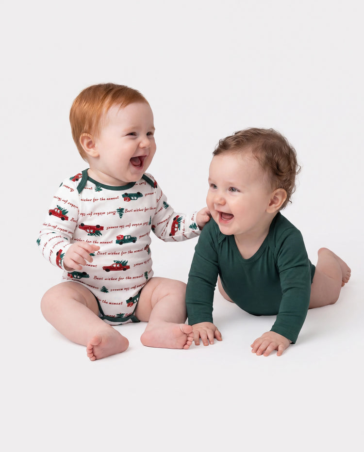 Body en bambou pour bébé Lot de 2 grenouillères à manches longues Flora pour filles bébé Vert