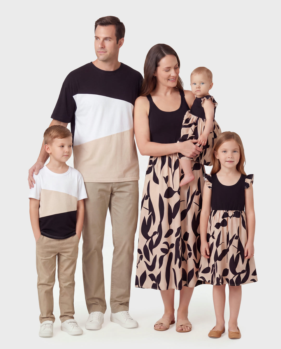 Passende Familien-Sets aus Blumenträgern mit gekreuztem Rücken und Colorblock-Top-Sets schwarz