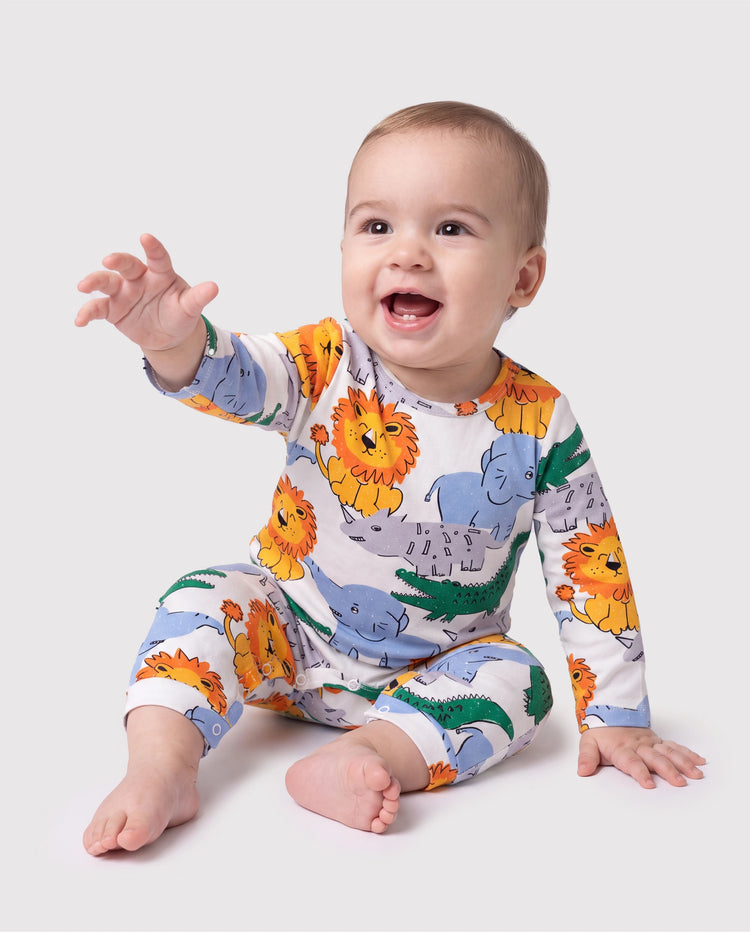 Baby Boy Kindlicher Löwe Knopf Langarm Overall Mehrfarbig