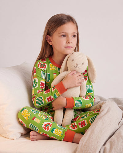 Pyjama de Noël/Halloween 2 pièces en bambou épais de qualité supérieure avec imprimé enfantin pour petite fille (coupe ajustée) vert