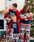 Christmas Matching Family Pajamas Set Glow In The Dark Santa Claus Print PJS with Christmas Socks Deep Blue