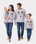 Sweat-shirt à manches longues pour toute la famille, motif renne brodé, gris