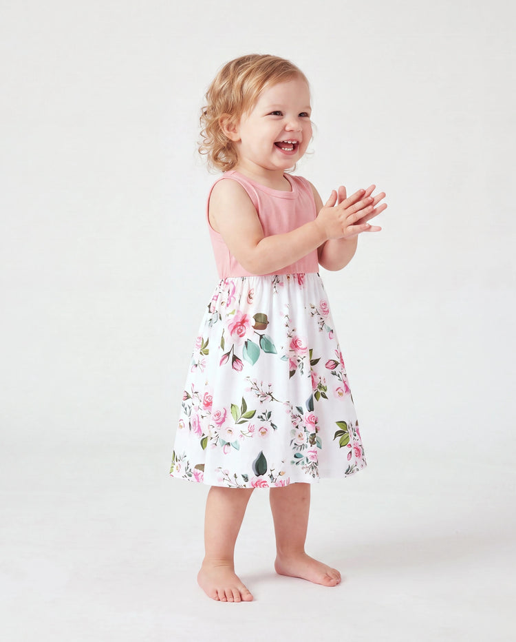 Kleinkind/Mädchen Pink Ärmelloses Zusammengesetztes Blumenprint Midikleid Pink
