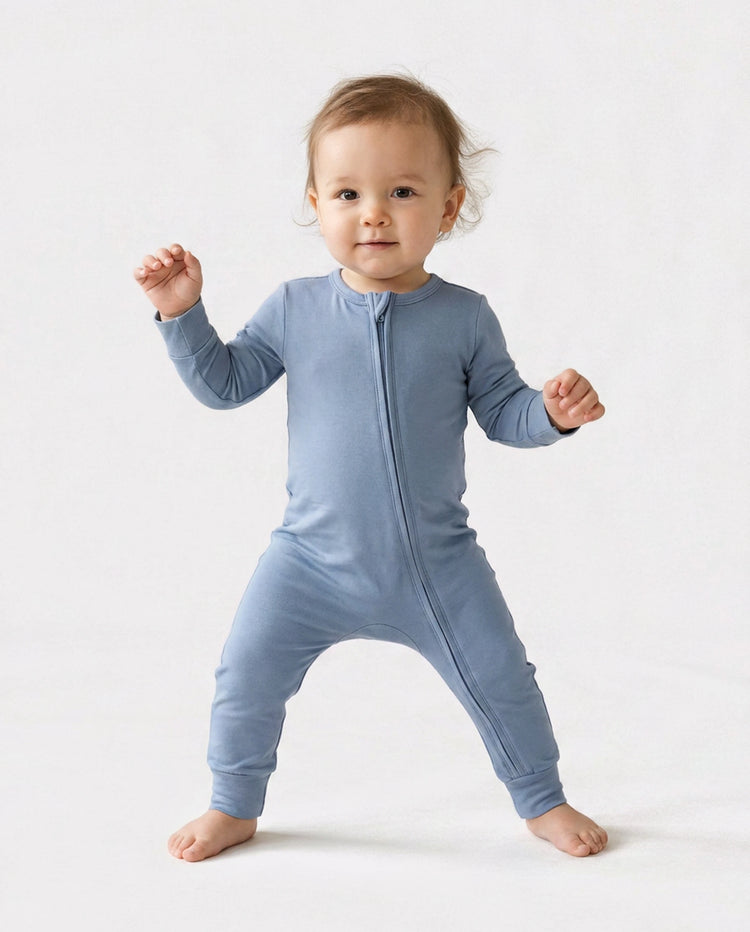Bamboo Baby Boy/Girl Zip-Up Pajamas Bluish Grey