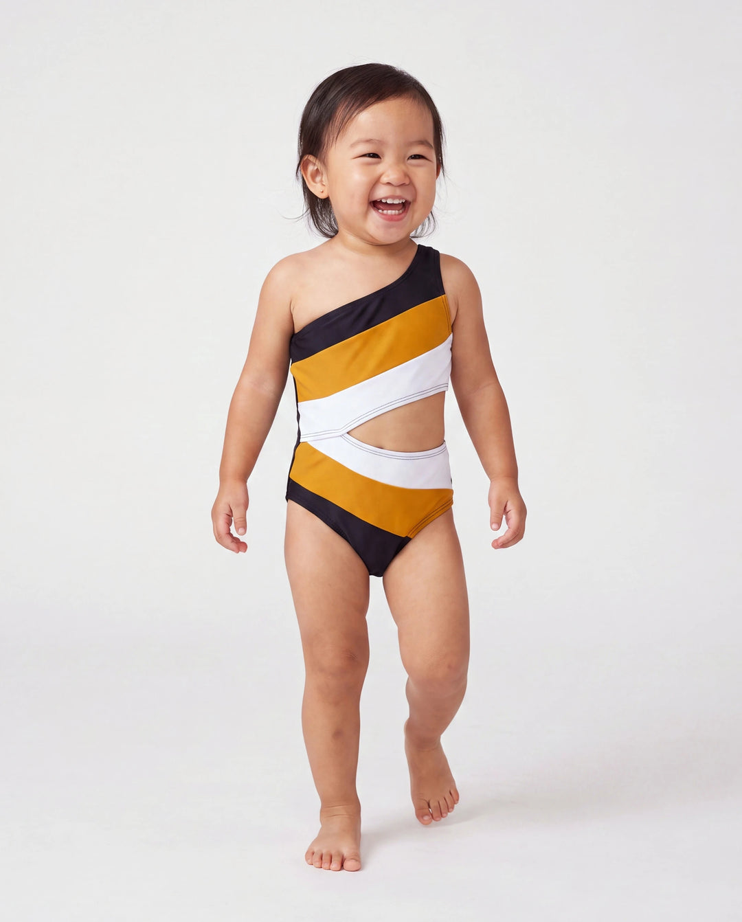 Toddler Girl Colorblock Cut Out Waist One-Shoulder One-piece Swimsuit Multi-color