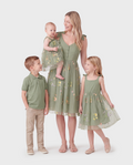 Mama & ich Polo-Kragen Kurzarm-Hemd oder V-Ausschnitt Träger-Mesh-Kleid Grün