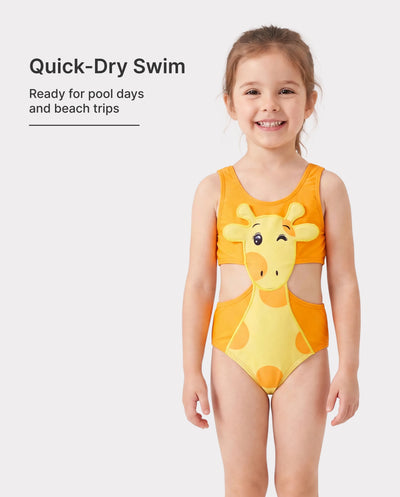 Maillot de bain une pièce sans manches motif girafe ludique pour petite fille, orange
