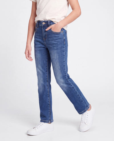 Pantalones vaqueros de mezclilla para niños con cintura elástica, suaves, elásticos y cómodos para uso diario con bolsillos, color azul oscuro