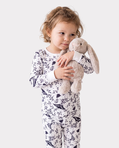 Pyjama de Noël/Halloween 2 pièces en bambou avec imprimé enfantin pour bébé/enfant (coupe ajustée) blanc