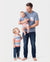 Ensemble assorti famille Papa et Moi : T-shirt bleu à manches courtes ou robe caraco rayée colorée Multicolore