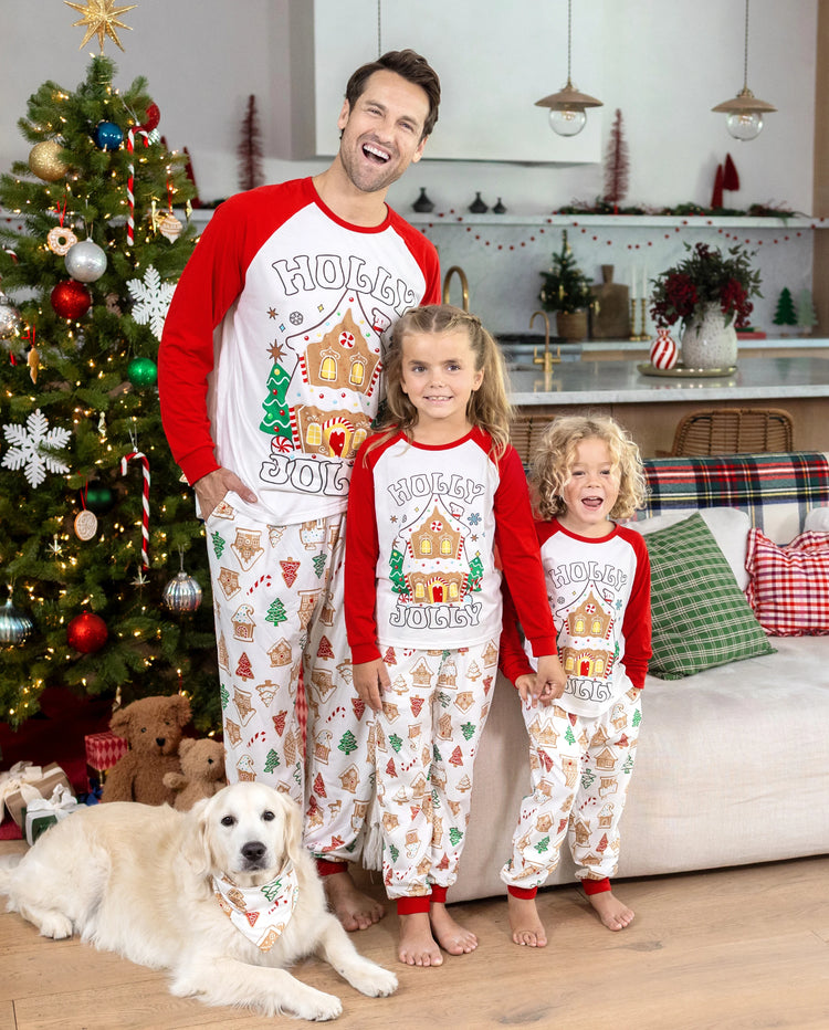 Christmas Matching Family Pajamas Gingerbread House & Xmas Tree Print