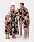Family Matching Solid Leaf Sleeveless Halter Dresses And Short Sleeve Tops Sets Black