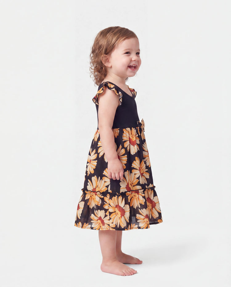 Toddler/Kid Girl Set Floral Sleeveless Strappy Dress Black