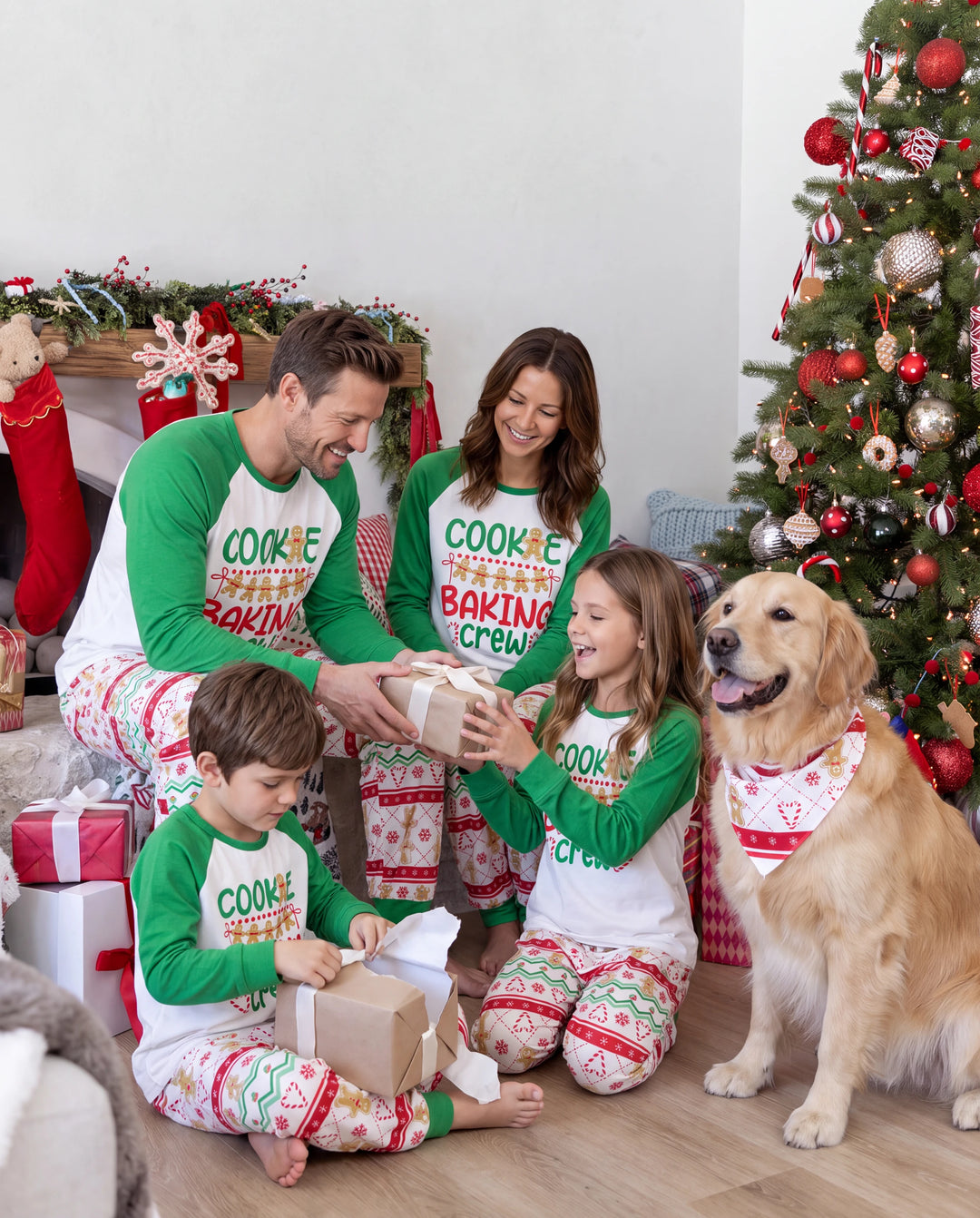 Christmas Matching Family Pajamas Gingerbread Print Green