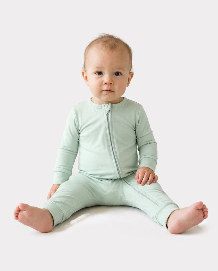 Bamboo Baby Boy/Girl Zip-Up Pajamas Pale Green