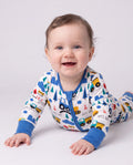 Bamboo Baby Boy/Girl Cartoon Printed 2-Way Zip Onesies Anti Slip Long-sleeve Footie Blue