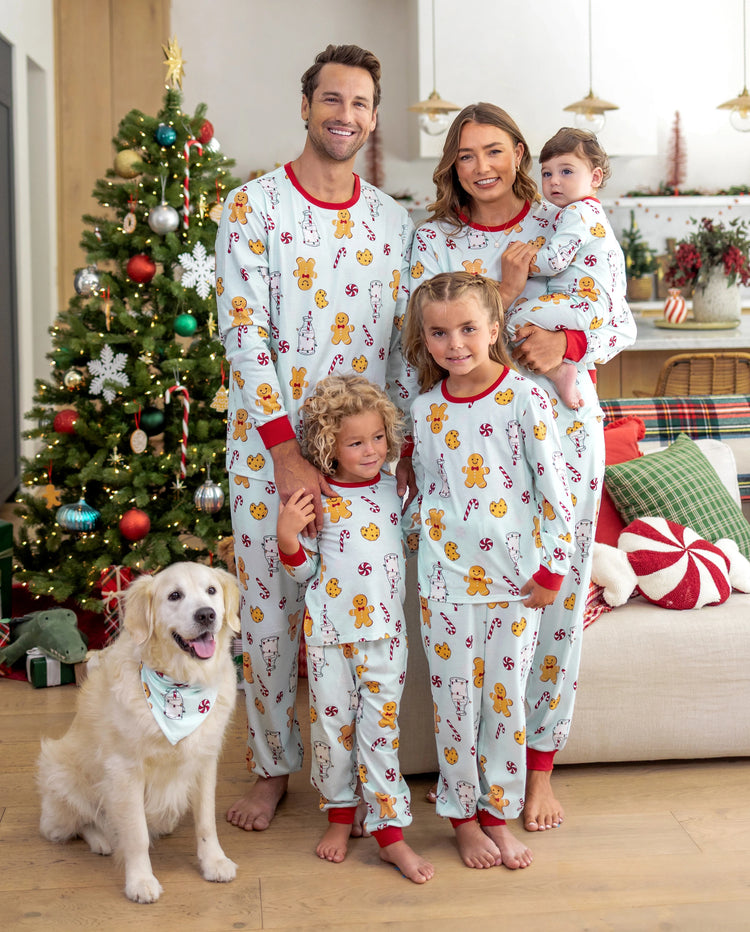 Christmas Matching Family Pajamas Gingerbread & Milk Print Blue