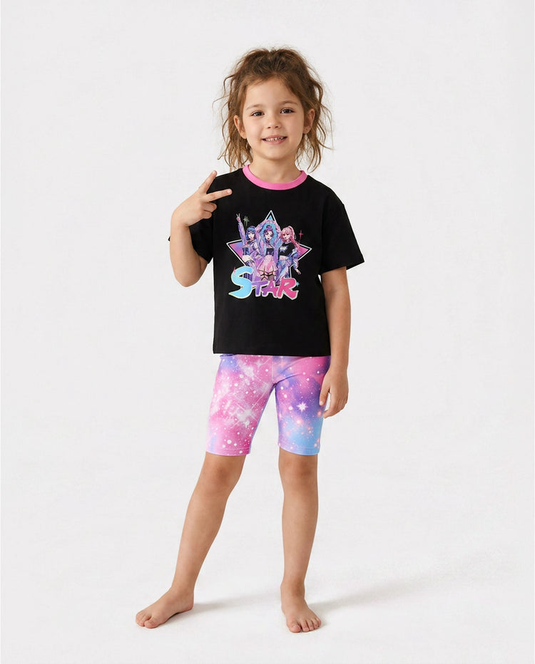 NEON Pop – Ensemble short cycliste pour fille (tout-petit à enfant), couleur noir