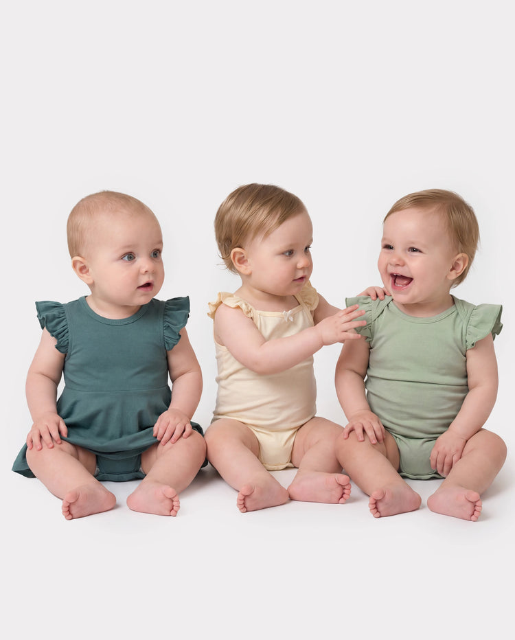 Conjunto de 3 piezas de mameluco de bambú para niña, color sólido, verde