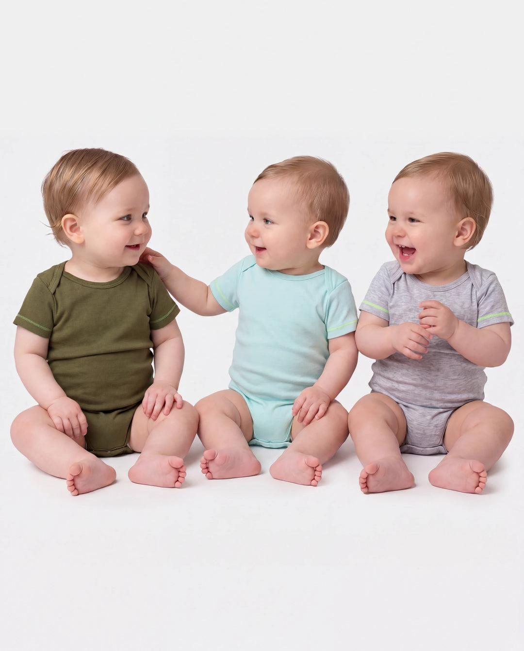Lot de 3 barboteuses en lyocell de couleur unie pour bébé garçon/fille, vert foncé