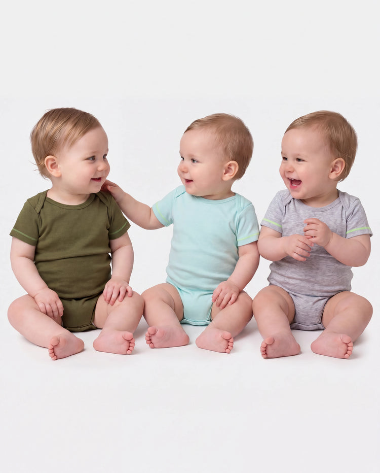 Conjunto de 3 mamelucos de lyocell para bebé niño/niña, color liso, verde oscuro