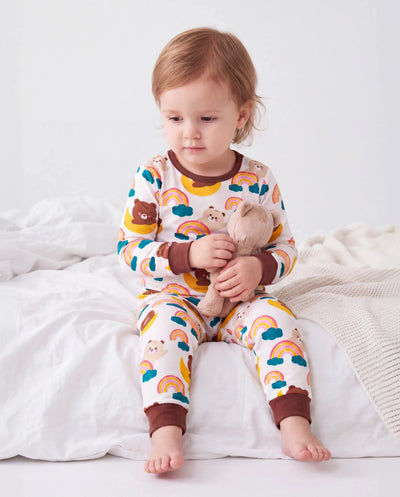 Bamboo Pajamas Set 2-Piece Childlike Animal Print Snug-Fitting Pajamas Set for Baby/Toddler Brown