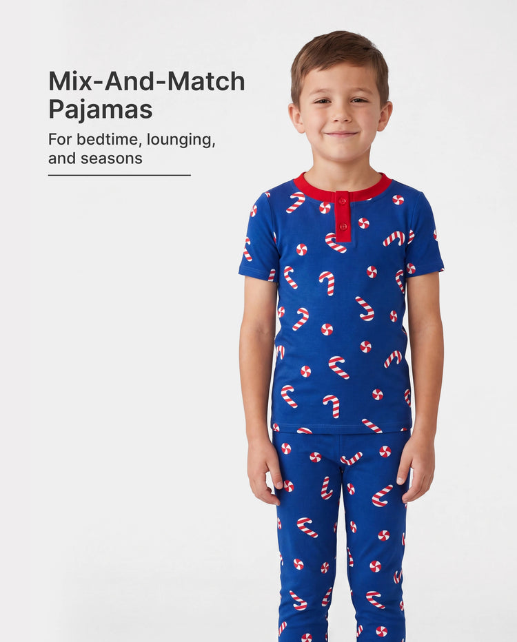 Toddler / Kids Christmas / Halloween PJS for Boys 3-Piece Bamboo Pajama Set 2-in-1 Look for 4 Seasons (Snug-Fitting) Deep Blue