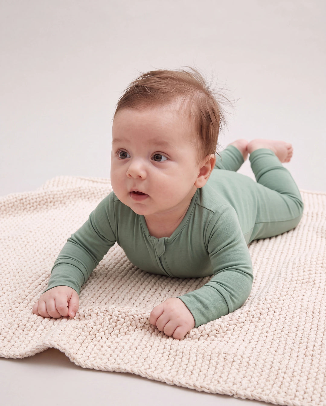 Kids Baby / Girl Bamboo Pajamas With Childlike Print (Snug-Fitting) Dark Green