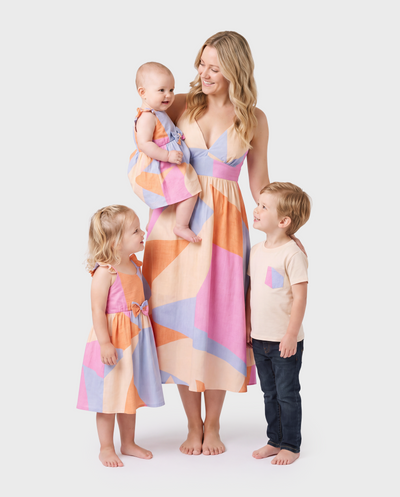 Mommy & me Outfits Set Colorblock Sleeveless Strappy Dress or Short-sleeve T-shirt Multi-color