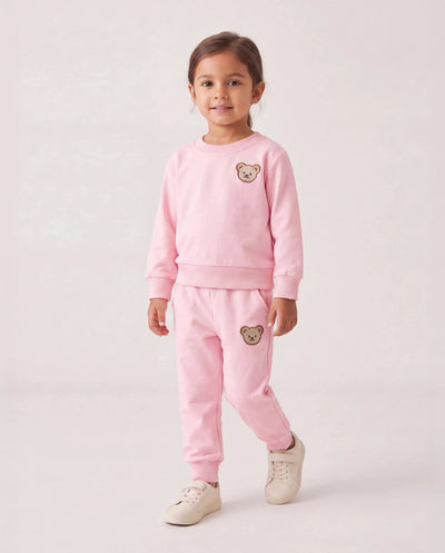 Conjunto de 2 piezas de sudadera y pantalón estilo oso para bebé o niña, color rosa