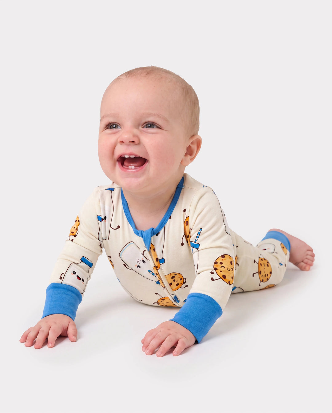 Bamboo Baby Boy/Girl Animal Printed 2-Way Zip Onesies Anti Slip Long-sleeve Footie with Hairband Blue