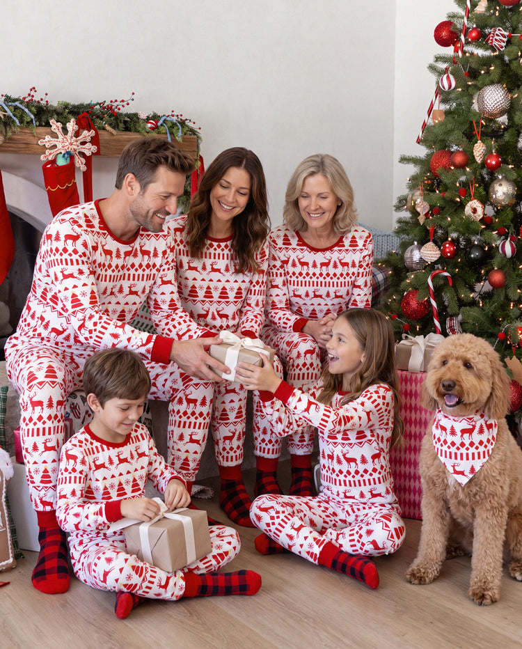 Christmas Matching Family Pajamas Fair Isle & Reindeer Print Red