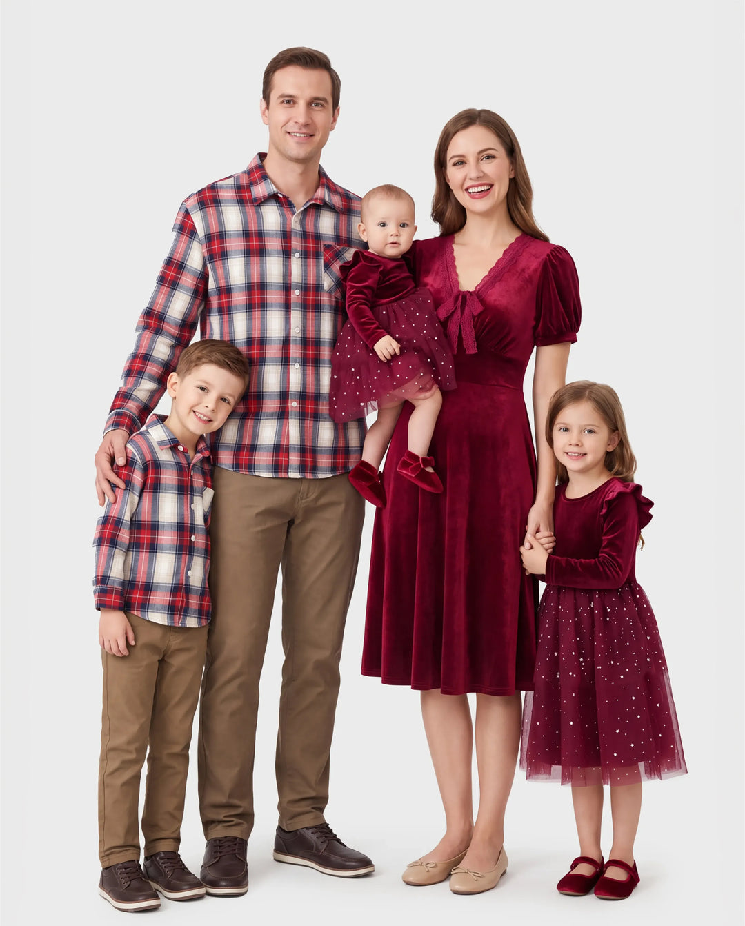 Family Matching Vintage Party Outfits Red Burgundy