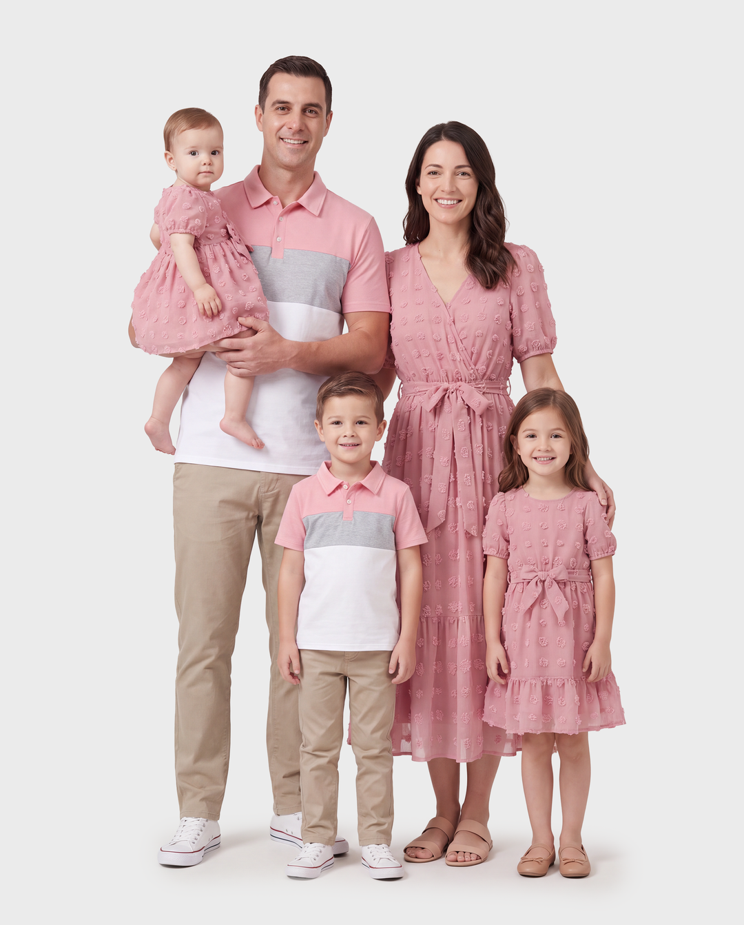 Familienpassende einfarbige Freizeitanzüge - 2-teiliges Set für Unisex, Baumwoll-Polyester-Mischung rosa