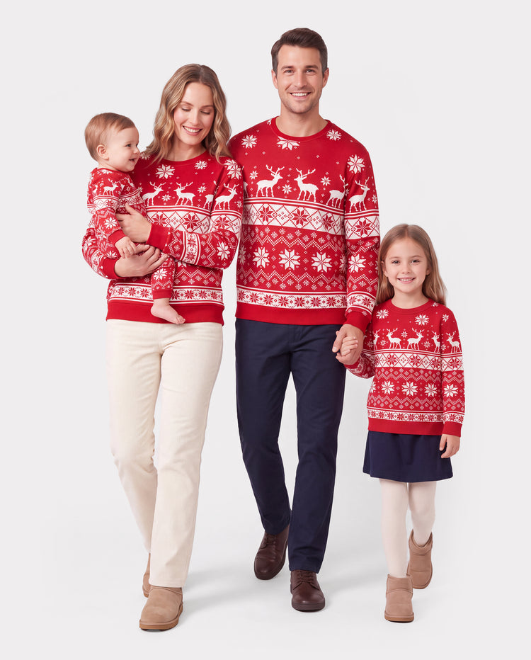 Camisetas de manga larga con estampado navideño familiar a juego con temática de festival, color rojo