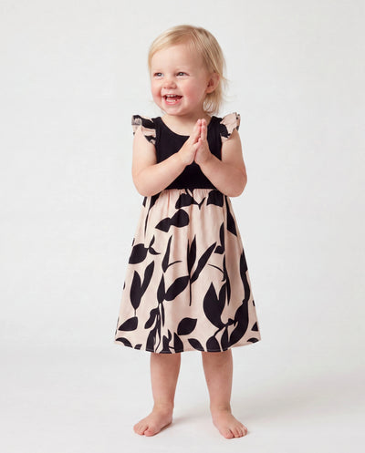 Kleinkind/Mädchen Kreuzrücken Blumen Trägerkleid Schwarz