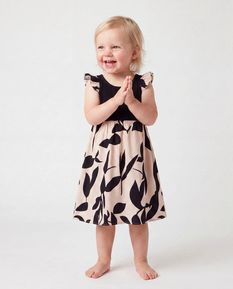 Toddler/Kid Girl Cross Back Floral Strap Dress Black
